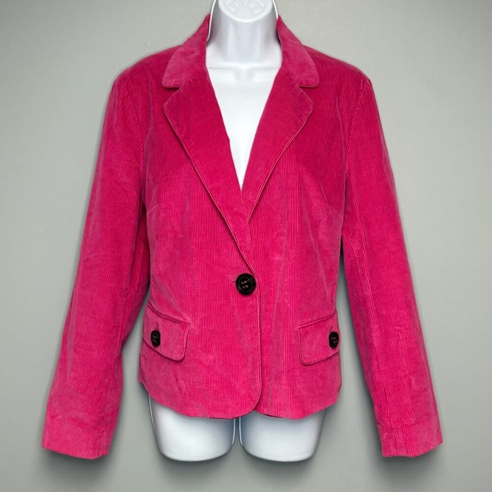 VTG Talbots Feminine Hot Pink Corduroy Y2K One Button Stretch Blazer Womens 14